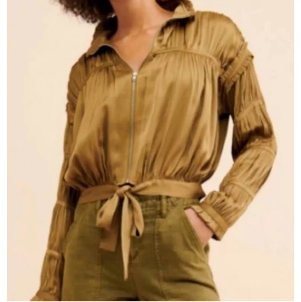 Current Air Olive Green Shirred Ruffle Jacket